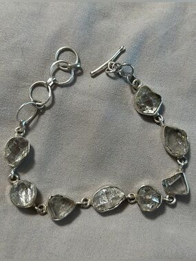 Silver Clear Quartz Crystal Link Bracelet - Women's Jewelry